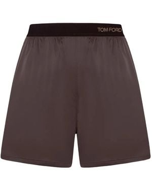 Tom Ford Silk Logo-Waistband Shorts - Purple