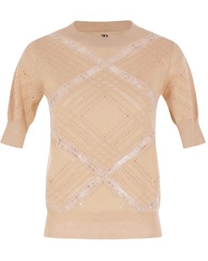 Ermanno Scervino Lace-Panelled Pointelle-Knit Top - White