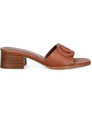 Guess Cerinna Logo-Patch Block-Heel Sandals - Brown