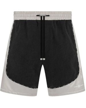 Amiri Satin-Denim Colour-Block Shorts - Black