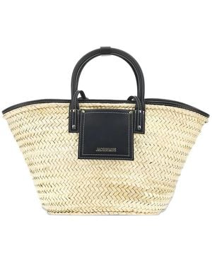 Jacquemus Soli Leather-Trim Woven Basket Bag - Blue