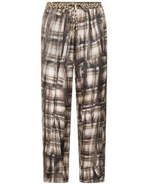 Pierre Louis Mascia Pantalon Aloe À Carreaux Abstraits En Soie - White