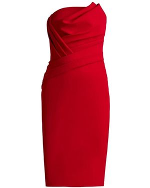 Tadashi Shoji Pique Draped Strapless Midi Dress - Red