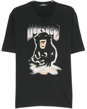 Versace Panther Print Jersey T-Shirt - Black