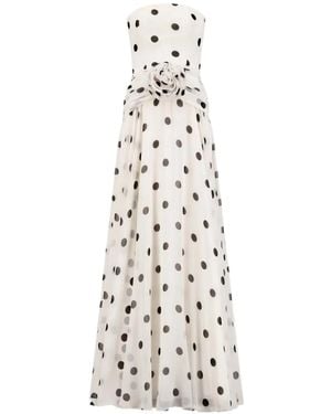Adamaris Polka-Dot Floral-Appliqué Maxi Dress - White