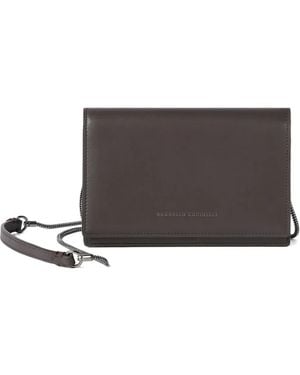 Brunello Cucinelli Calfskin Wallet With Detachable Precious Strap - Grey