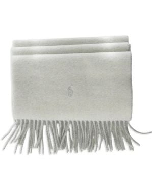 Polo Ralph Lauren Logo-Embroidered Fringed Scarf - Gray