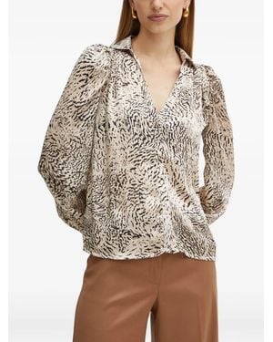 Morgan V-Ausschnitt-Bluse Mit Animal-Print - Natur
