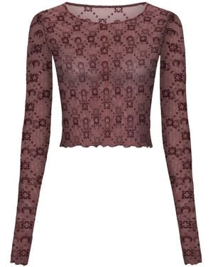Marine Serre Moonogram Flocked Mesh Top - Purple