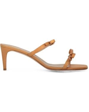 Red(V) Bow-Detail Leather Sandals - Brown