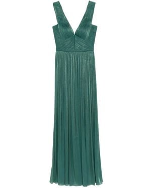 Costarellos Anilia Pleated V-Neck Maxi Dress - Green