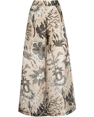 Biyan Floral-Print High-Waist Palazzo Pants - Brown