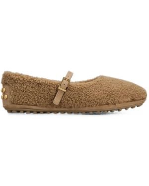 Tod's Ballerinas Aus Shearling Mit Schnalle - Weiß