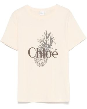 Chloé Logo Cotton Jersey T-Shirt - Natural