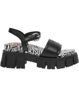 Moschino Logo-Print Leather Sandals - Black