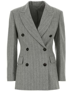 Brunello Cucinelli Sequin-Embellished Double-Breasted Blazer - Grey