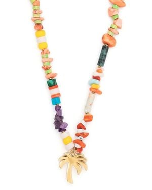 Palm Angels Logo-Pendant Beaded Necklace - Metallic
