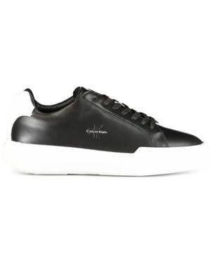 Calvin Klein Signature Logo Leather Low-Top Sneakers - Black