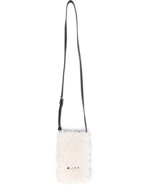 Marni Shearling Logo-Print Phone Case - Natural