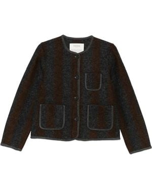 Yerse Striped Patch-Pocket Cardigan - Black