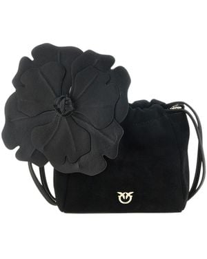 Pinko Flower Love Birds Diamond Cut Shoulder Bag - Black