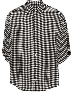 Ami Paris Gingham-Check Short-Sleeve Shirt - Black