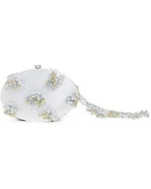Self-Portrait Floral-Appliqué Satin Mini Clutch Bag - White