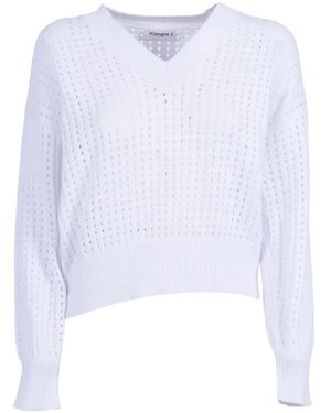Kangra Open-Knit V-Neck Sweatshirt - White