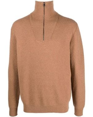 Roberto Collina Half Zip Ribbed Jumper - Brown