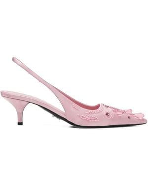 Prada Embroidered-Satin Slingback Court Shoes - Pink