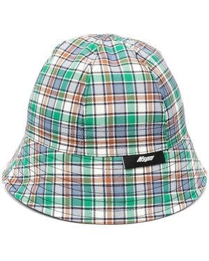 MSGM Check-Print Bucket Hat - Green