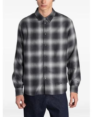 Maison Kitsuné Check-Print Logo-Embroidered Shirt - Grey