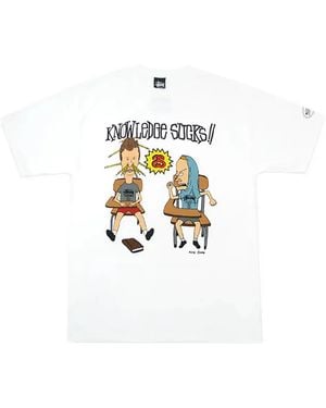 Stussy X Beavis And Butthead Knowledge Sucks T-Shirt - White