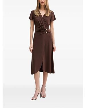 Joseph Ribkoff Buckle-Detail Wrap-Style Midi Dress - Brown