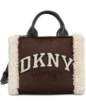 DKNY Logo-Patch Faux-Shearling Tote Bag - Black