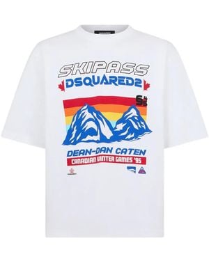 DSquared² Ski Pass Grafische Print Ruimvallend Katoenen T-Shirt - Wit