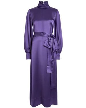 JOSEPH Cels Belted Satin Midi Dress - Purple