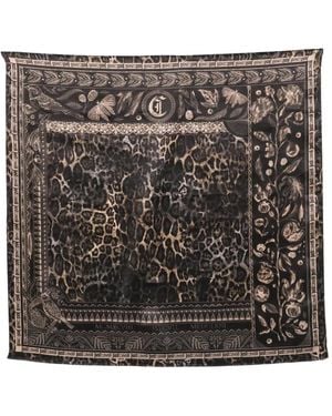 Just Cavalli Leopard-Print Floral-Print Scarf - Black