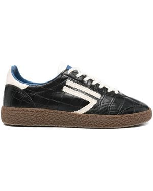 PURAAI Crocodile-Embossed Striped Trainers - Black