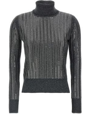 Ermanno Scervino Pull À Col Roulé En Maille Ajourée - Gris