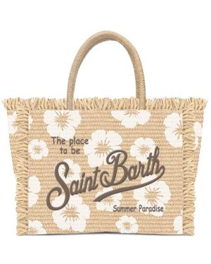 MC2 Saint Barth Mini Vanity Hibiscus-Print Fringed Tote Bag - Metallic