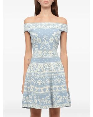 McQueen Floral Jacquard Mini Dress - Blue