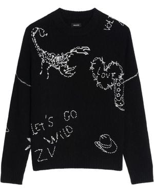 Zadig & Voltaire Baba Embroidered Crew-Neck Jumper - Black