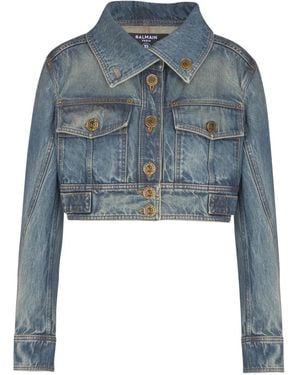 Balmain High-Collar Two-Pockets Jacket - Blue
