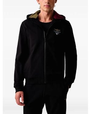 Aeronautica Militare Logo-Embroidered Zip-Up Hoodie - Black
