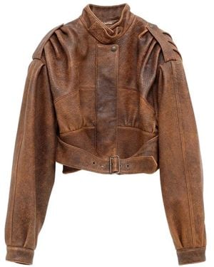 Chloé Veste En Cuir À Taille Ceinturée - Marron