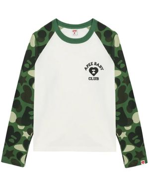 A Bathing Ape Logo Camouflage Sleeve Top - Green