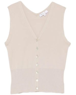 agnès b. Button Ribbed Knitted Top - Natural