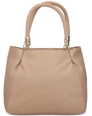Love Moschino Logo-Detail Braided-Handles Handbag - Natural