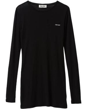 Miu Miu Ribbed Knit Jersey Dress - Black